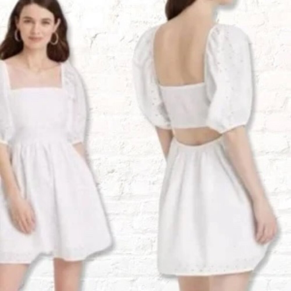 AE Puff Sleeve Eyelet Mini Dress in White (M)